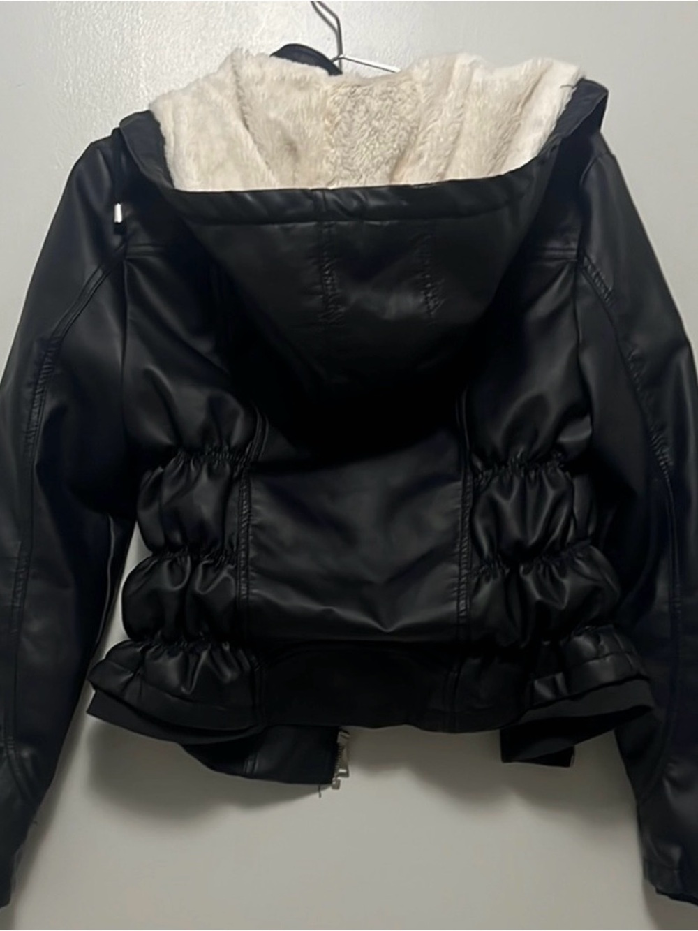 Black Faux Leather Jacket with Hood